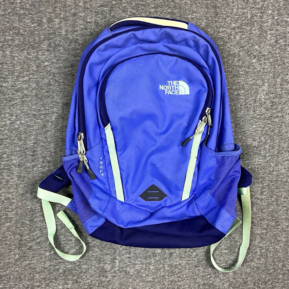 The North Face Vault Backpack Purple Teal Vented Laptop Sleeve Zip Pockets Read